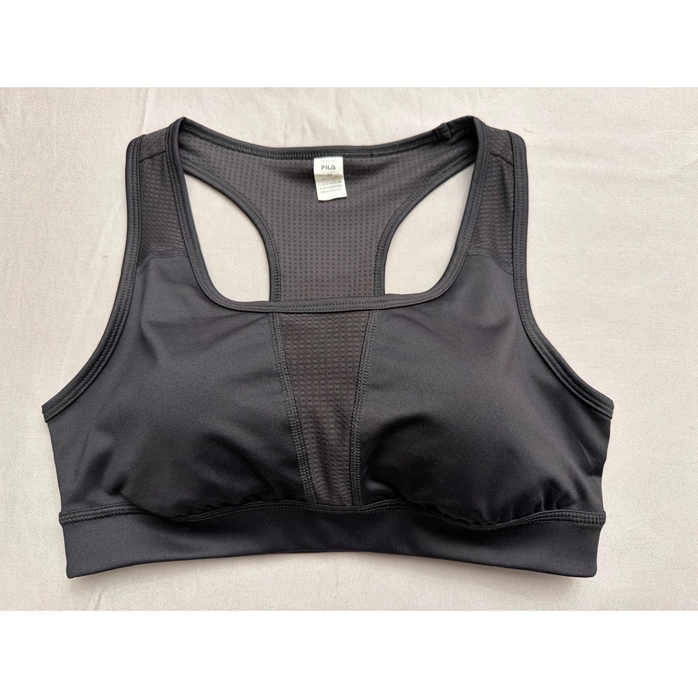Fila Sport Womens Black Mesh Racerback Padded Sports Bra Size Medium